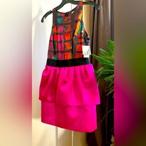 Milly Mini Dress Size 8 Hot Pink Geometric Print Silk Sleeveless
